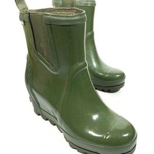 WOMENS SOREL JOAN OLIVE GREEN WEDGE RAIN BOOTS